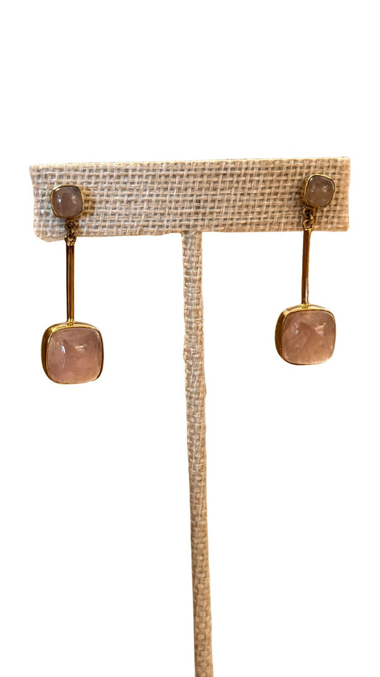Rose Quartz Square Drop Earrings