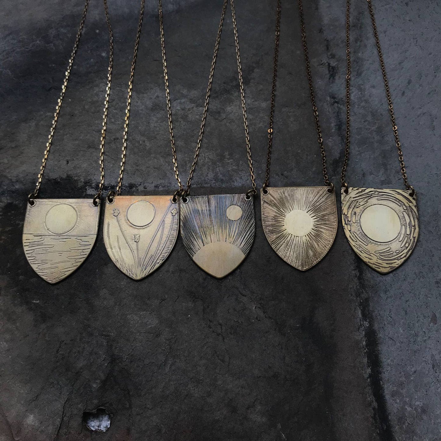 Etched Emblem Sunset Moonrise Necklace