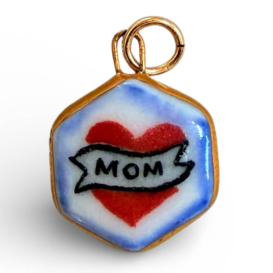 “Mom” Tattoo Style Heart Charm