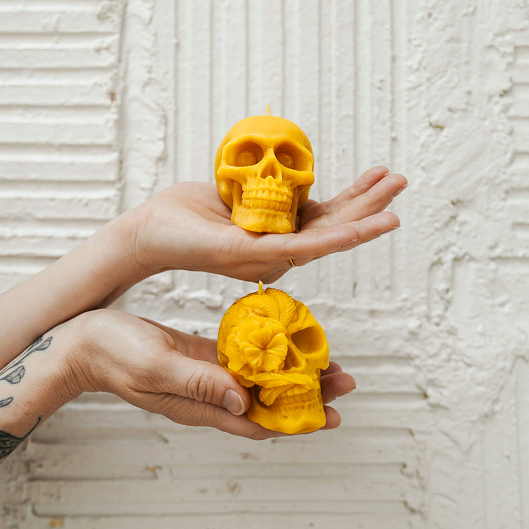 Beeswax Skull Candle