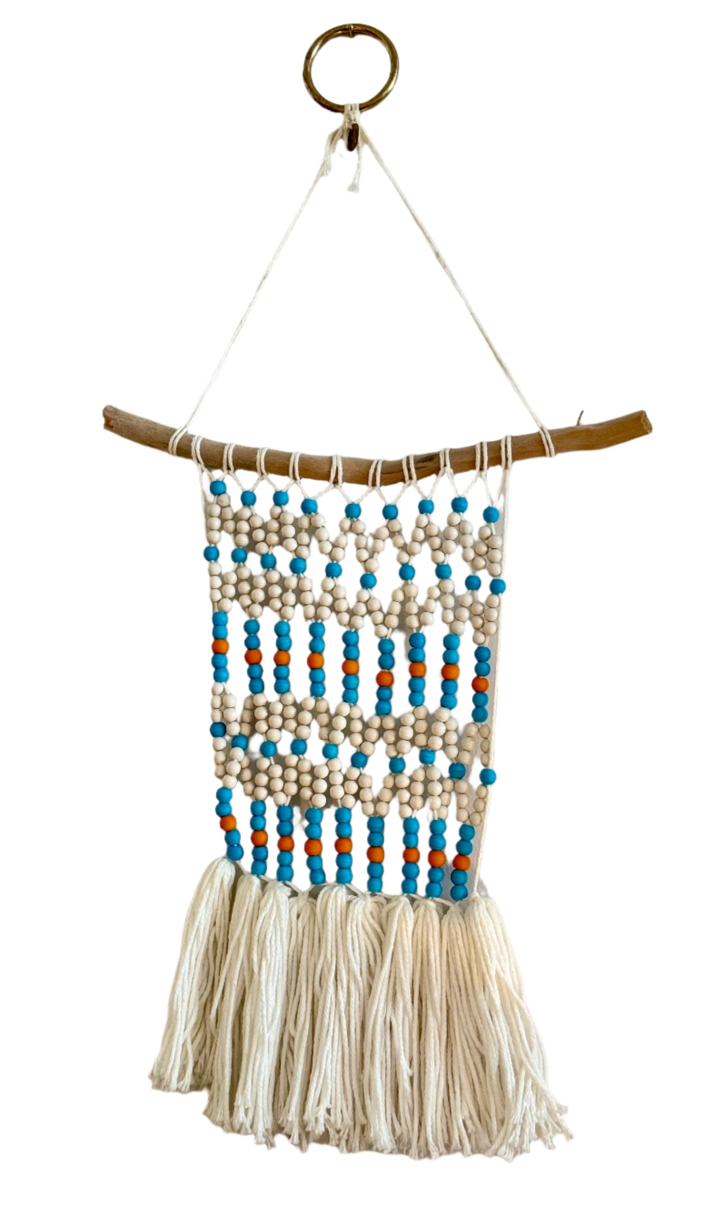 Aqua + Orange Beaded Wall Hanging