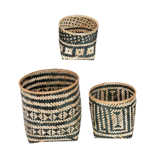 Black & Tan Bamboo Basket
