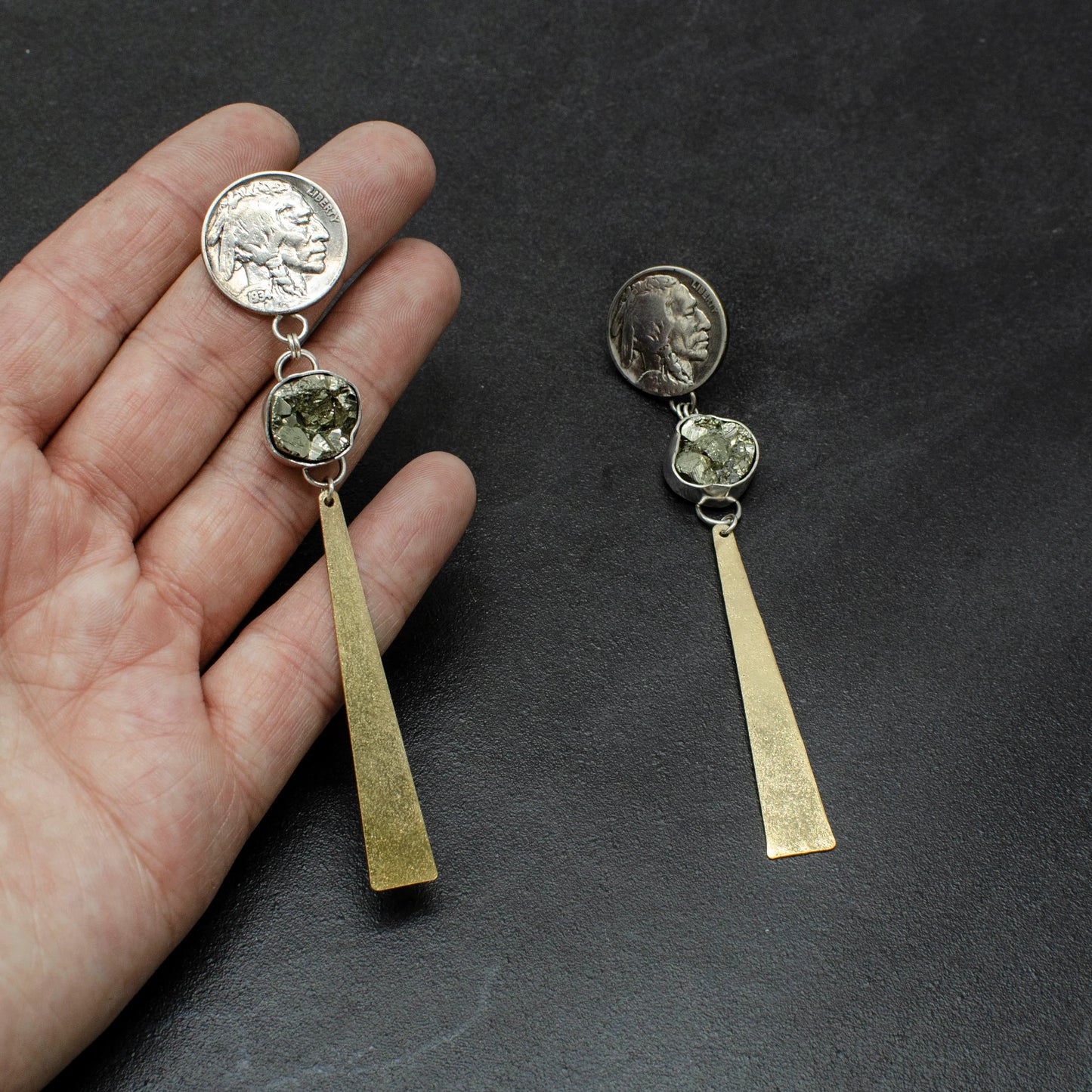 Pyrite Buffalo Drop Earrings