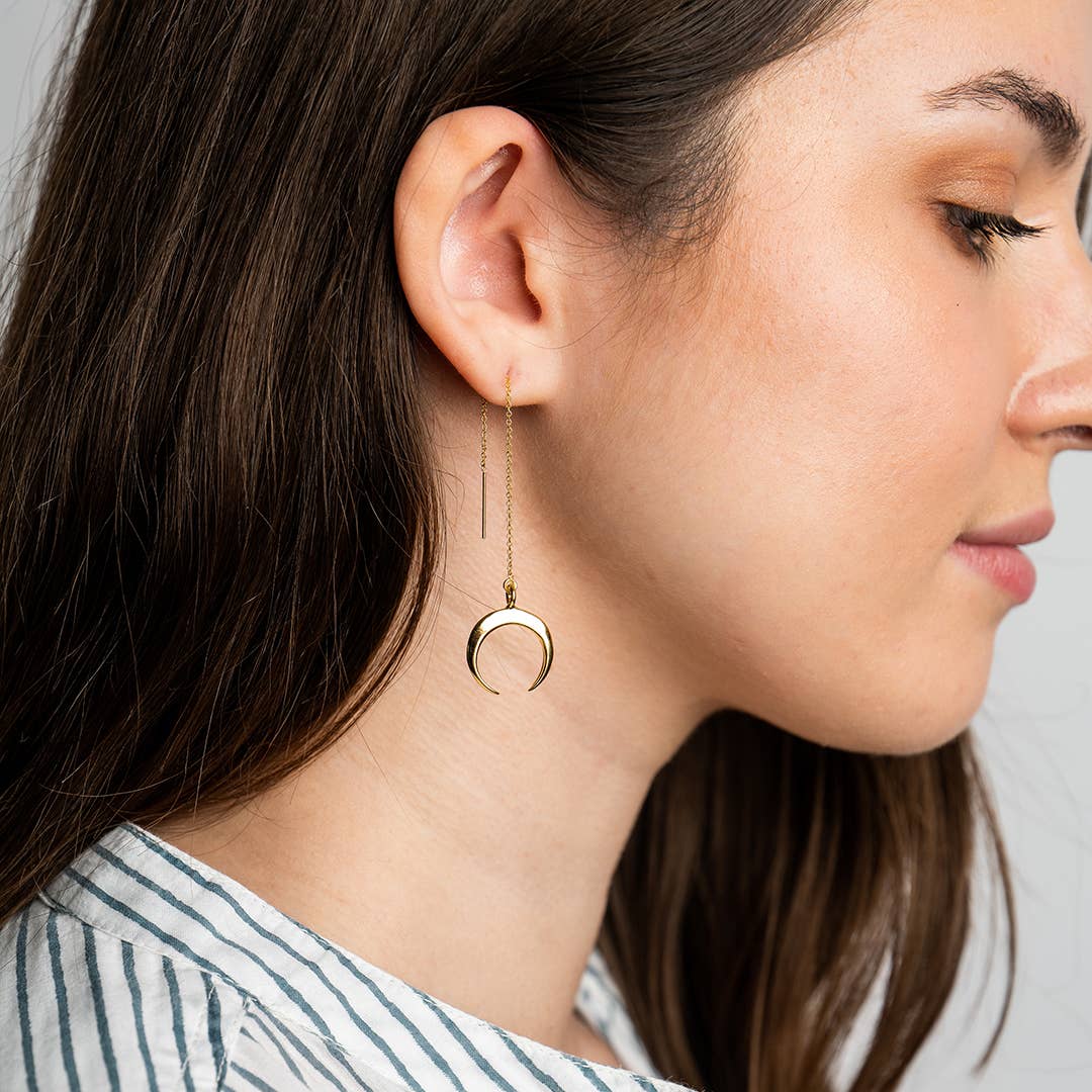Moon and Onyx Star Threader Earrings