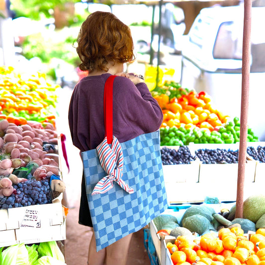 Denim Checkerboard Tote