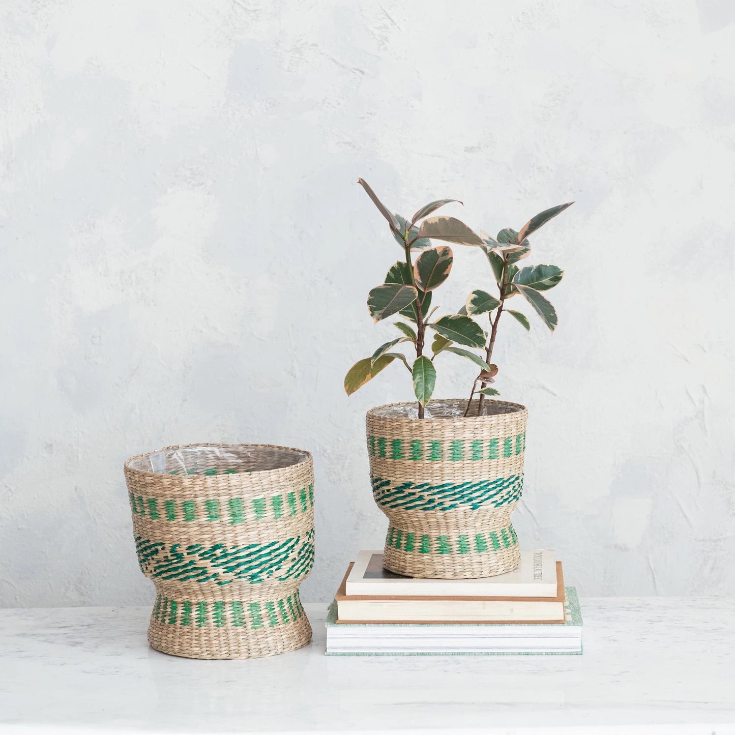 Lined Green Stripe Seagrass Basket