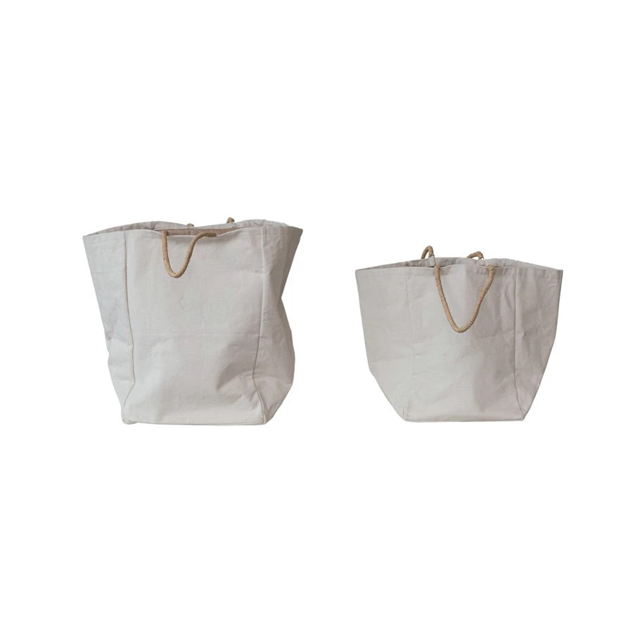 Canvas Tote w/Raffia Handles