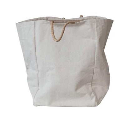 Canvas Tote w/Raffia Handles