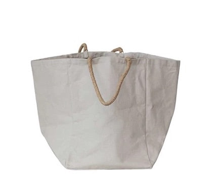 Canvas Tote w/Raffia Handles