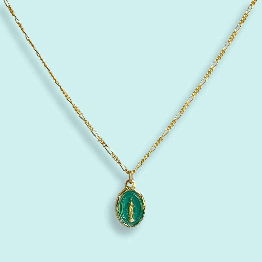 Teal Virgin Mary Necklace