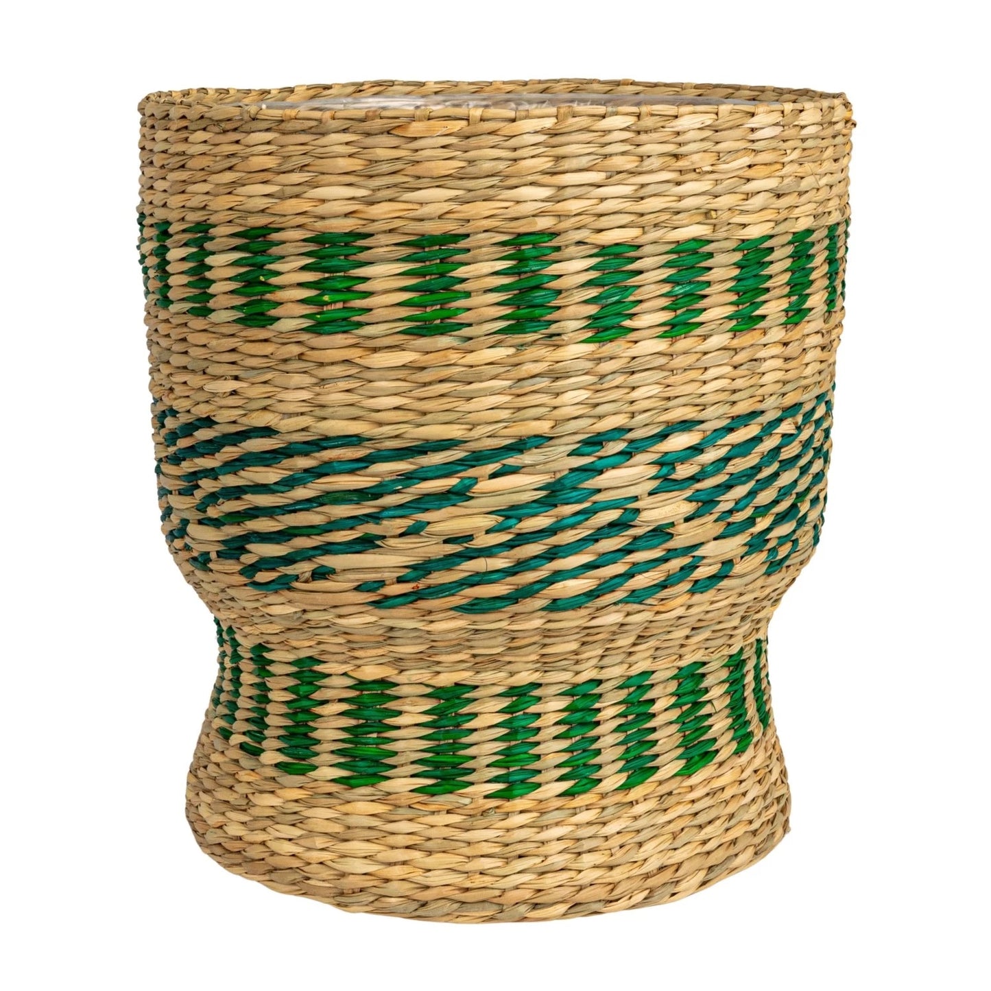 Lined Green Stripe Seagrass Basket