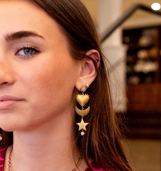 Moonstone Heart & Moon Earrings