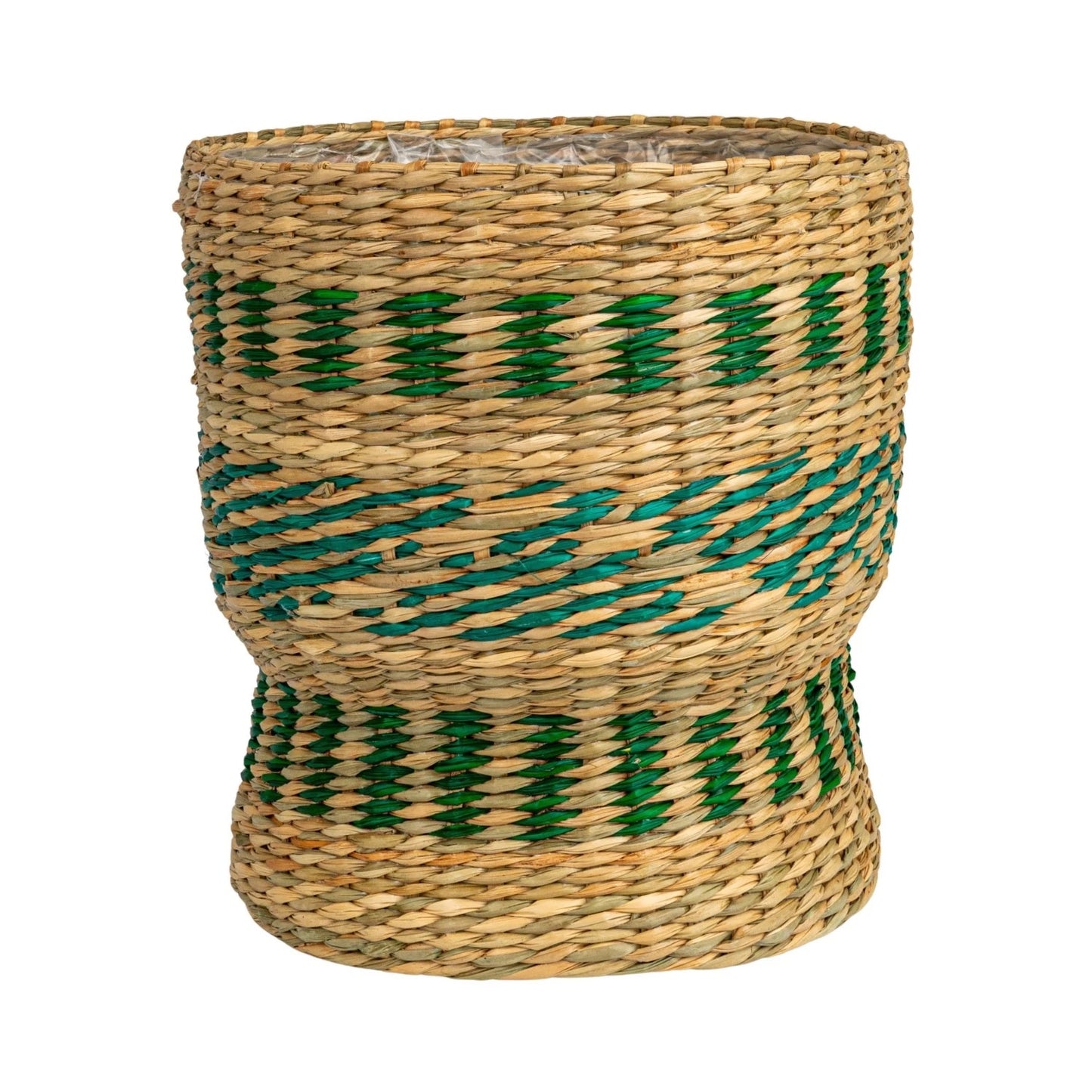 Lined Green Stripe Seagrass Basket