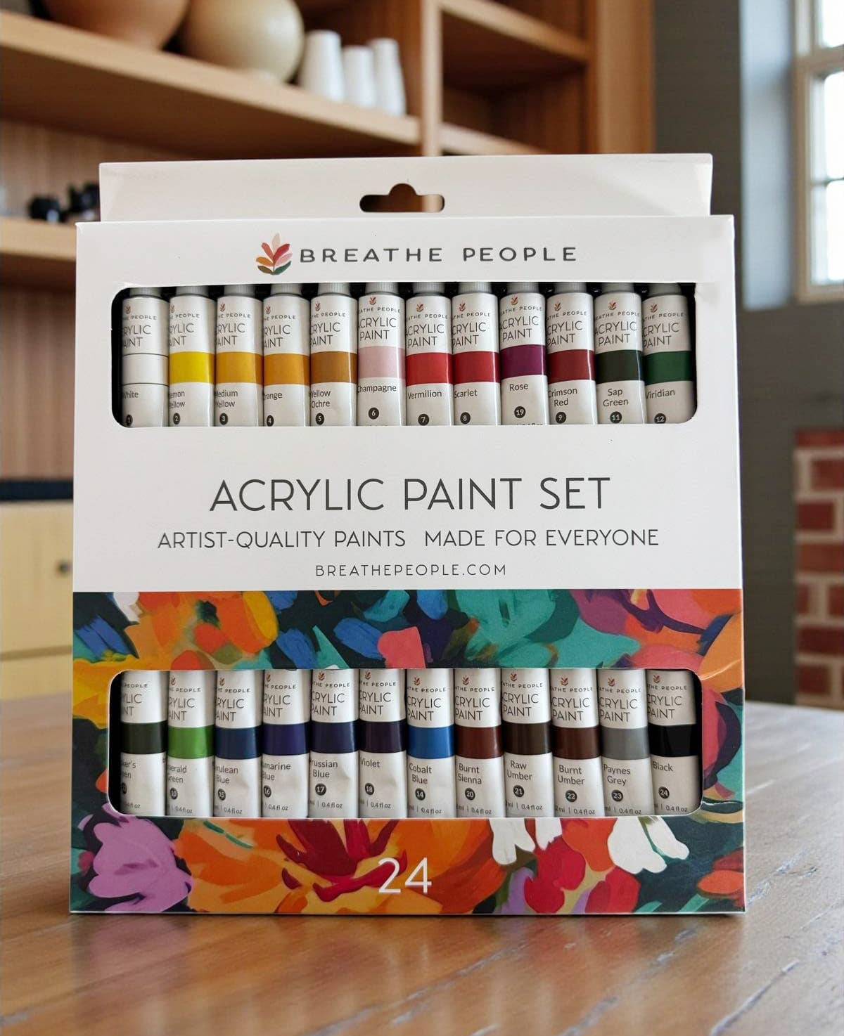 24 Color Acrylic Paint Set + Brushes