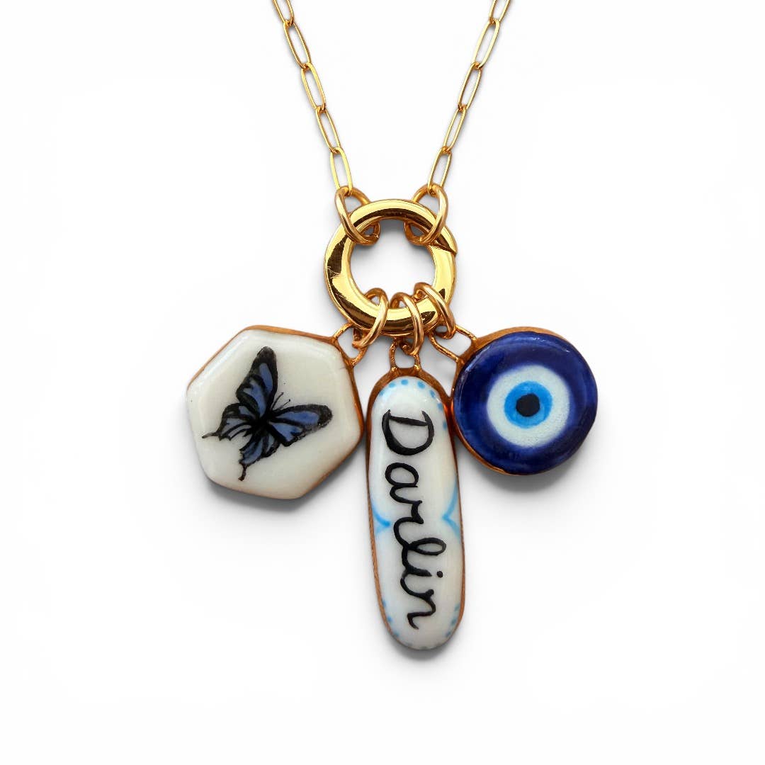 Blue Butterfly Hexagon Charm