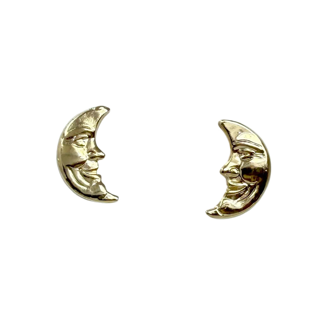 Gold Man-in-the-Moon Stud Earrings