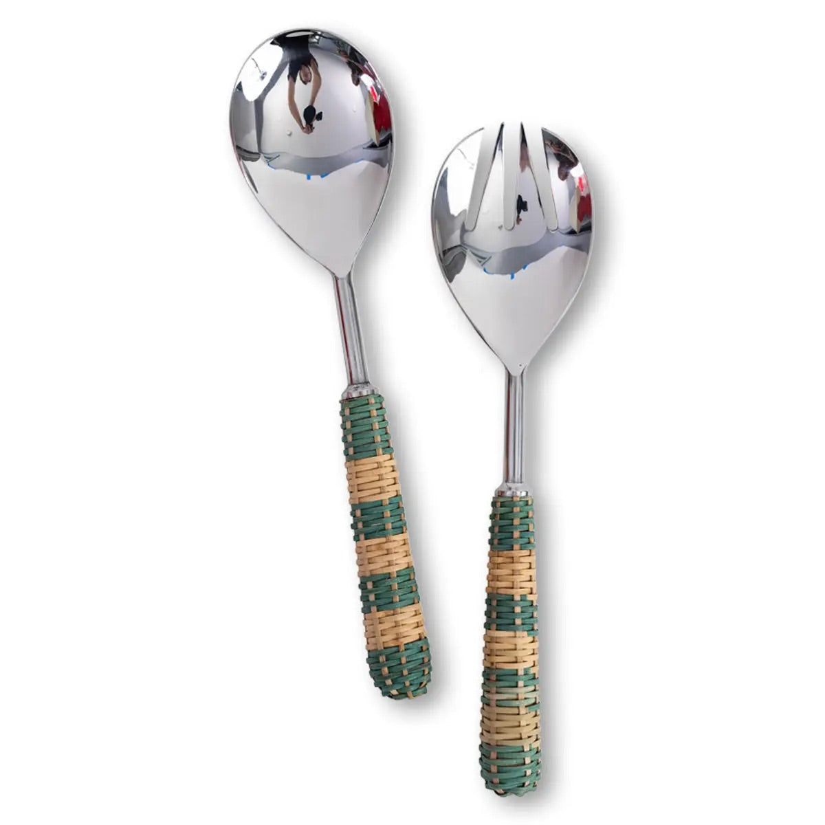 Green Rattan Salad Servers