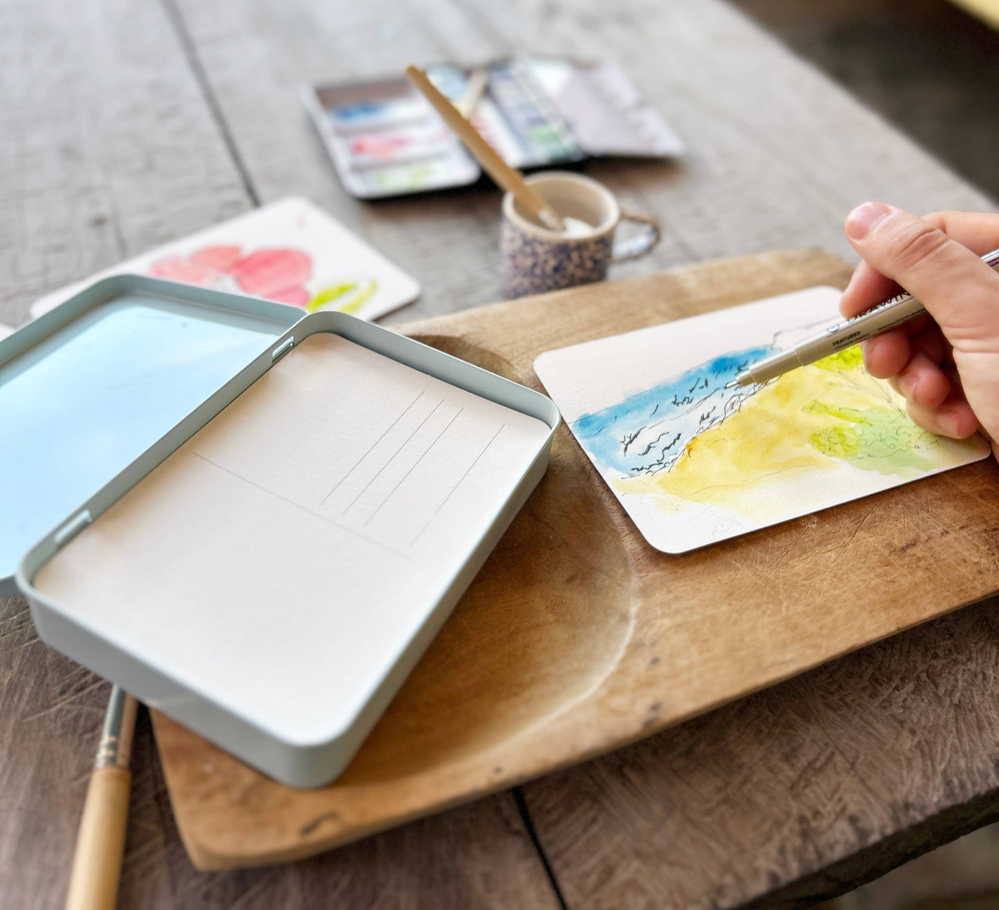 Watercolor Postcard Travel Tin