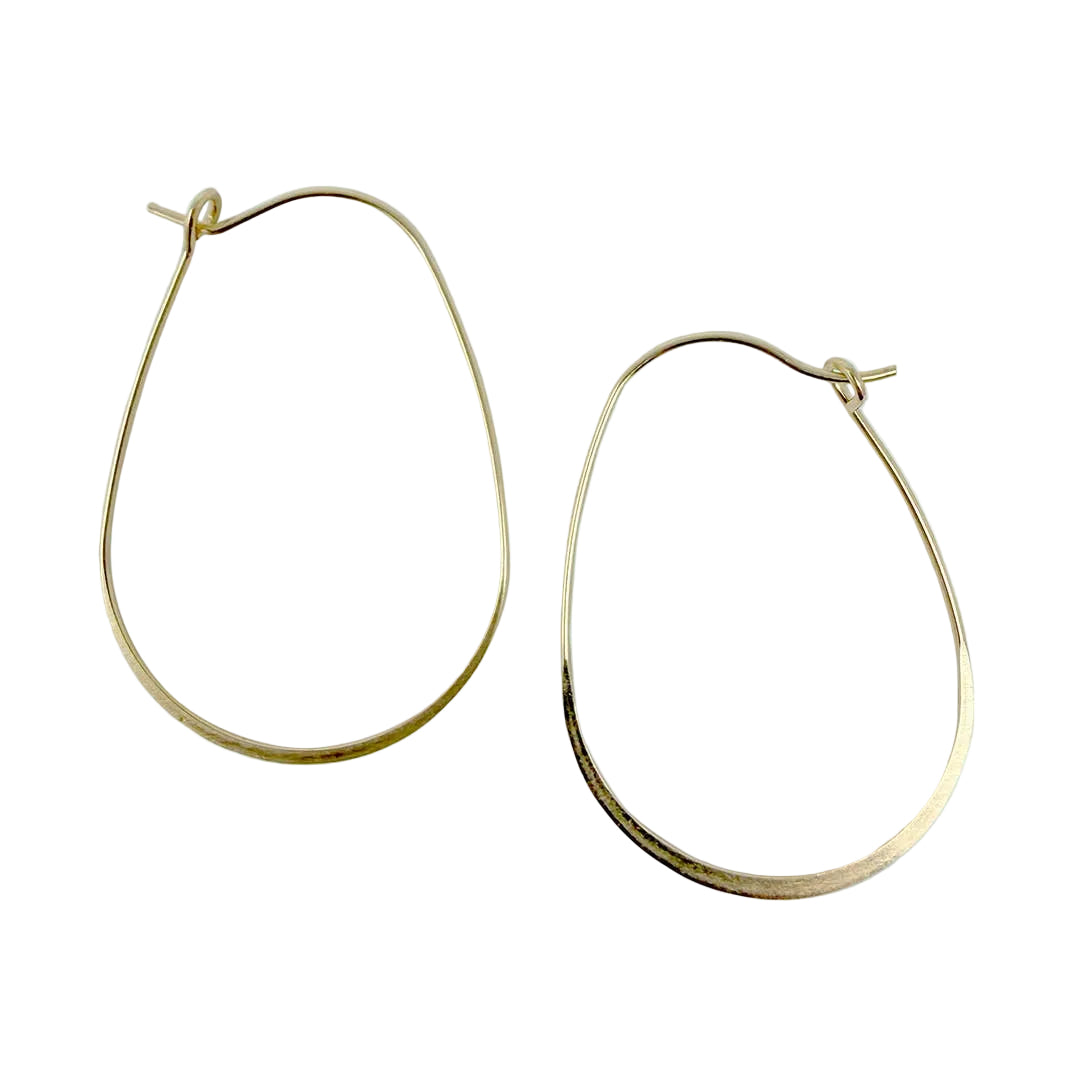 Gold Ovoid Shape Wire Hoop Earrings