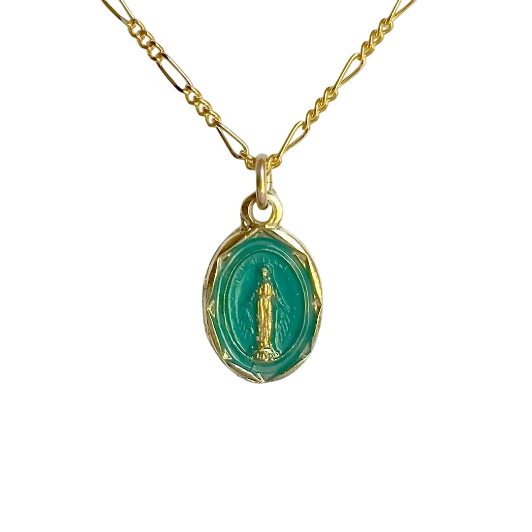 Teal Virgin Mary Necklace