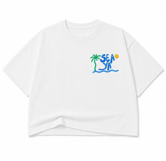 Sea Ya Embroidered Boxy Crop Tee