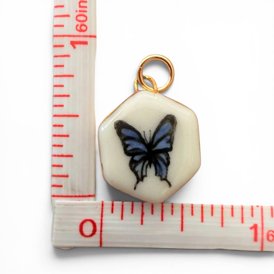 Blue Butterfly Hexagon Charm