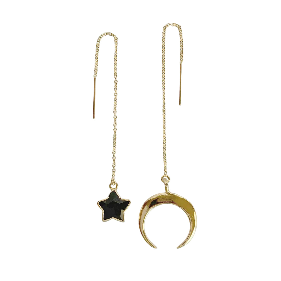 Moon and Onyx Star Threader Earrings