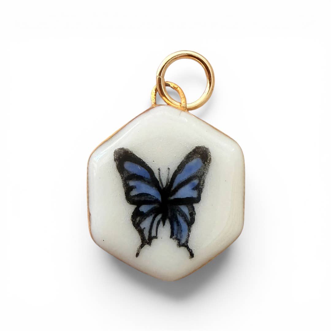 Blue Butterfly Hexagon Charm