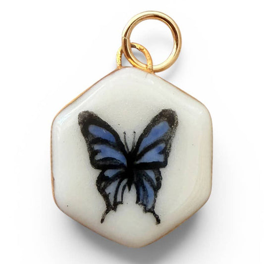 Blue Butterfly Hexagon Charm