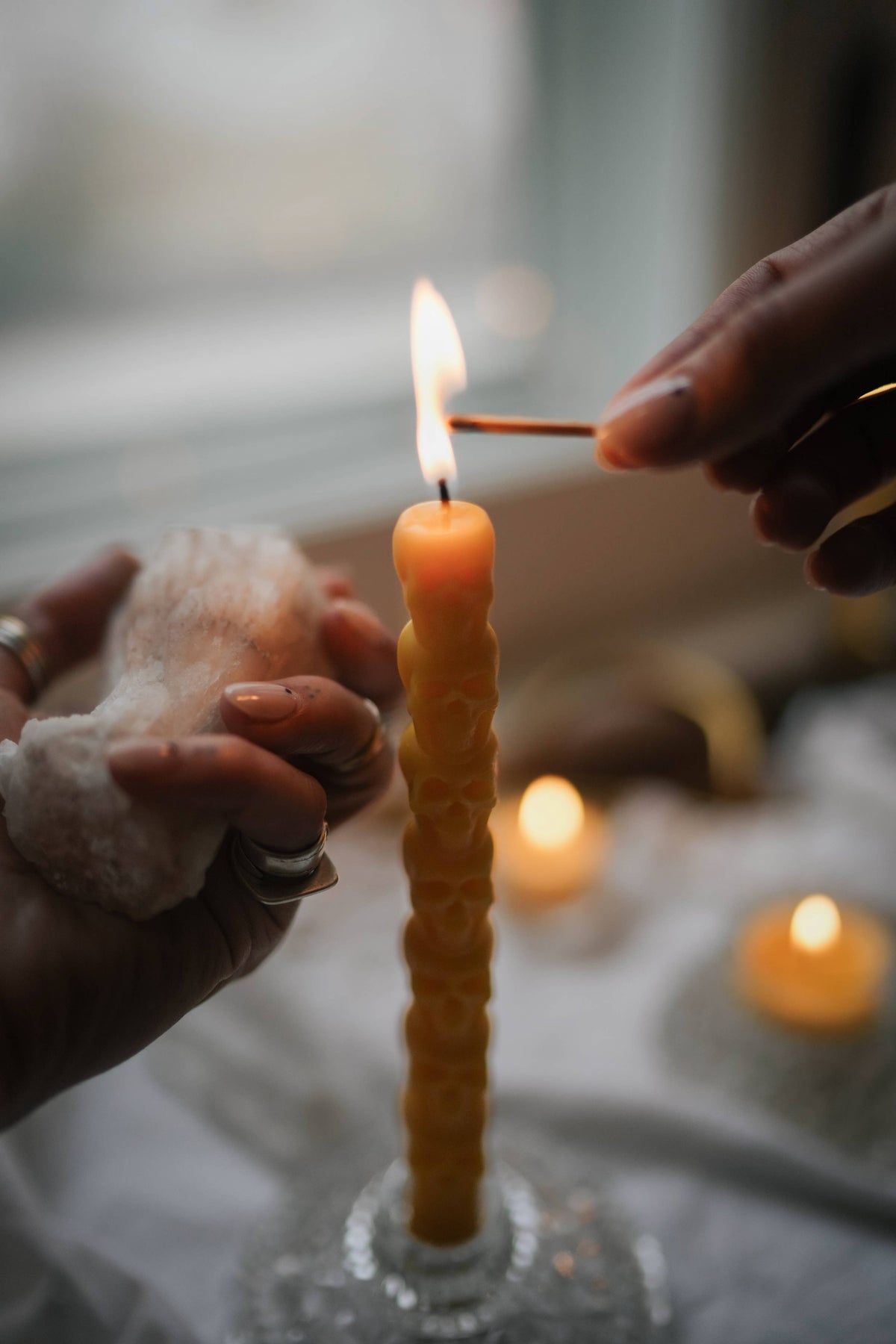 Beeswax Skull Taper Candle