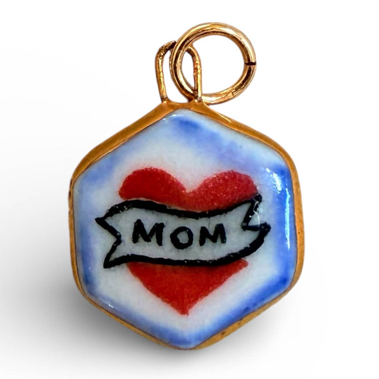 “Mom” Tattoo Style Heart Charm