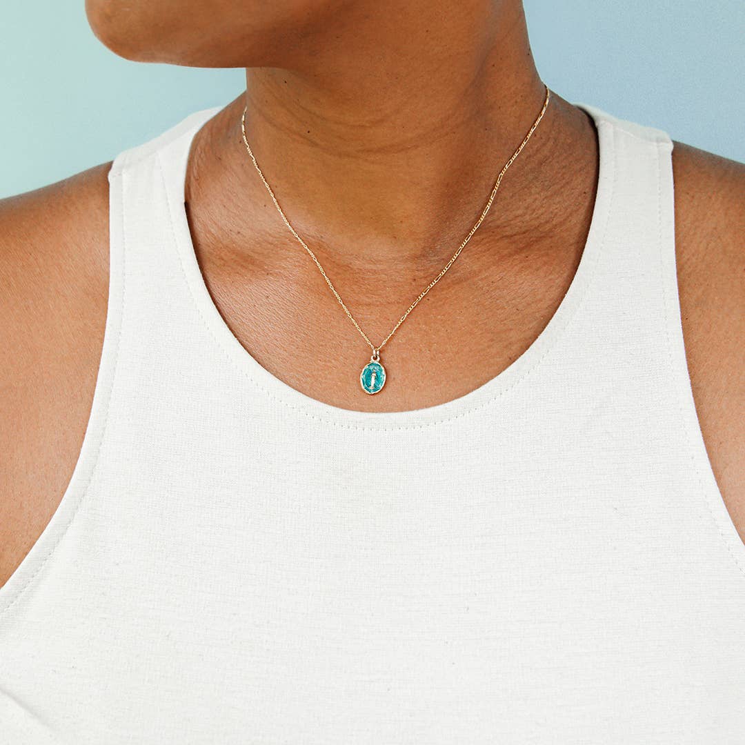Teal Virgin Mary Necklace