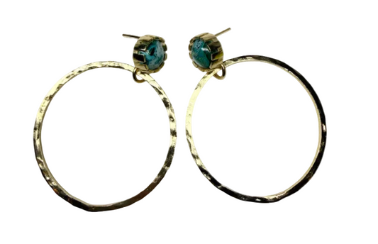 Chrysocolla Gold Hammered Hoops