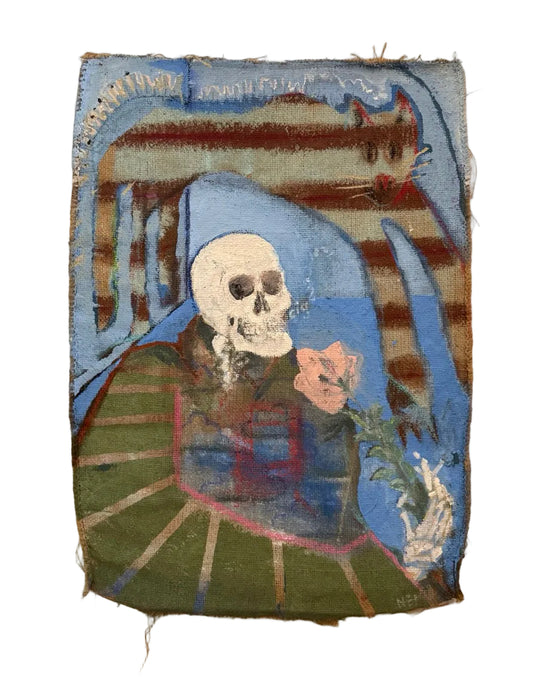 Skull Cat Burlap