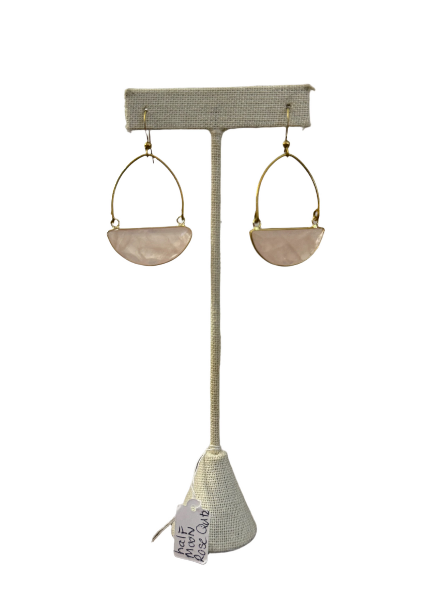 Rose Quartz Half Moon Earrings