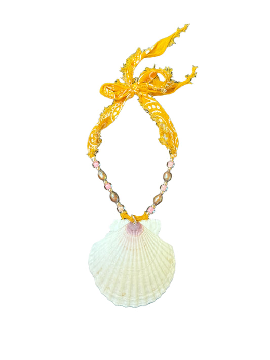 Orange Bandana Bead & Shell Necklace