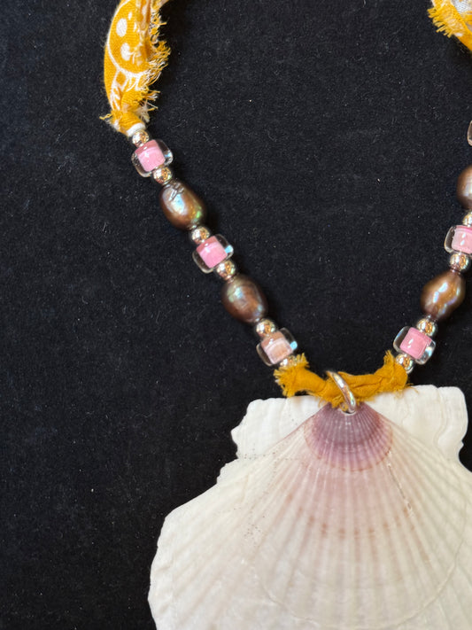 Orange Bandana Bead & Shell Necklace