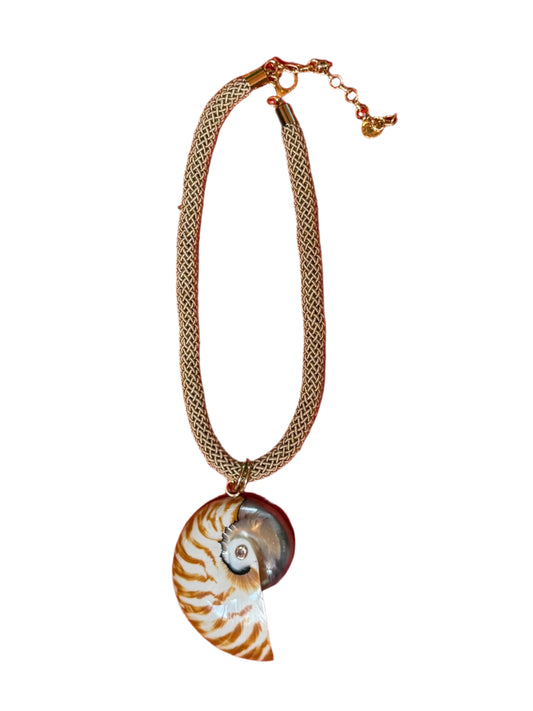 Tiger Sparkle Nautilus Shell on Crocheted Silk Rope