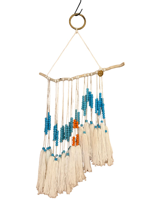 Aqua + Orange Beaded Wall Hanging