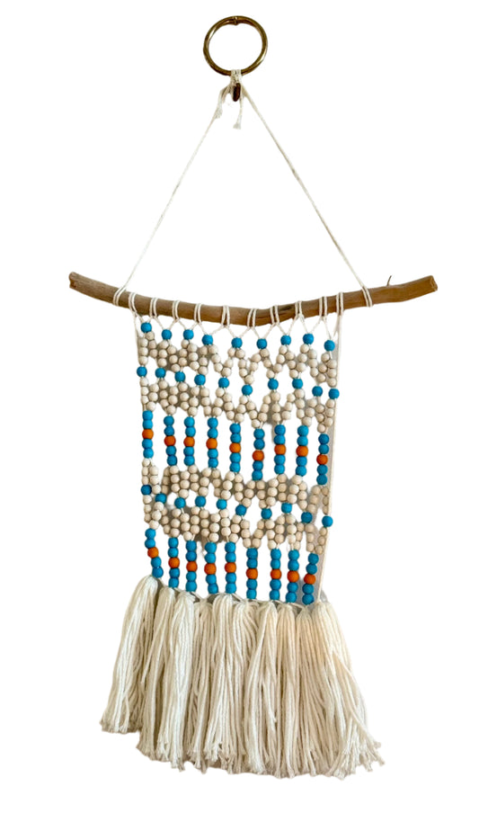 Aqua + Orange Beaded Wall Hanging