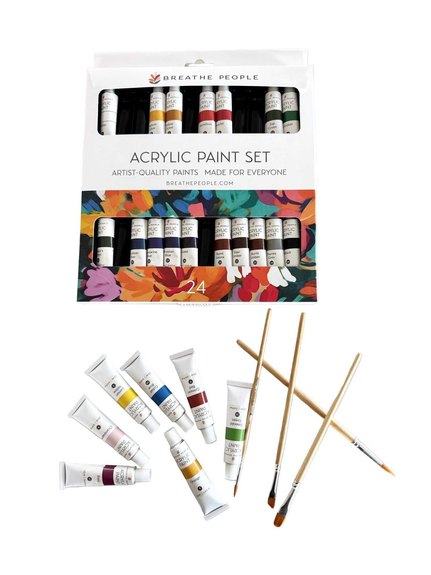 24 Color Acrylic Paint Set + Brushes