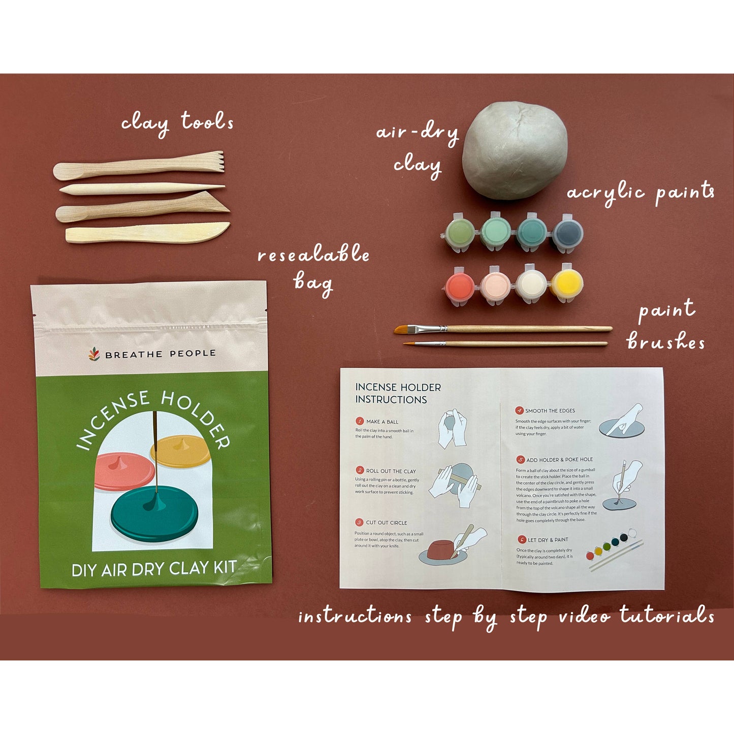 Incense Holder Air Dry Clay Kit