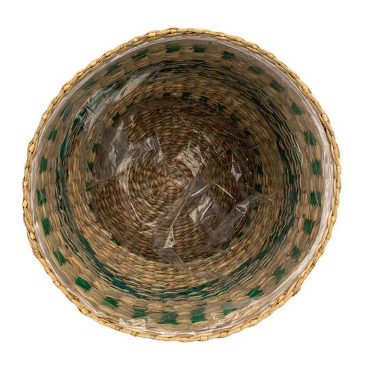Lined Green Stripe Seagrass Basket