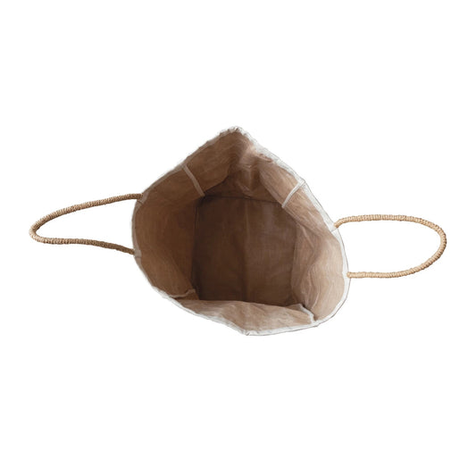 Canvas Tote w/Raffia Handles