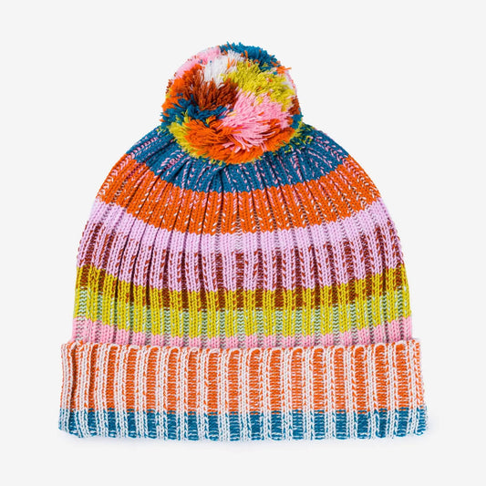Mosaic Stripe Pom Beanie