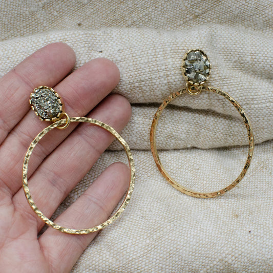 Peruvian Pyrite Gold Hammered Hoops